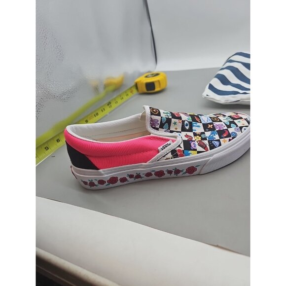 Vans Customs Classic Slip on Shoe Women's 8 Men's 6.5 Checkered Peace Roses New - Picture 2 of 9